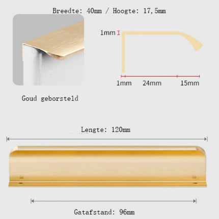 10 pieces - Handle - Furniture handle - Kitchen cabinet handles - Concealed handle - Furniture handles - Cabinet handle - Drawer handles - Door handle - Brushed gold - Arc handle - Aluminum alloy - 96mm.