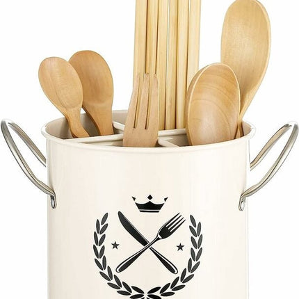 Kitchen Utensil Holder - Kitchen Utensil Organizer - Utensil Pot - Countertop Organizer - 19*13.5*14CM - with Handle and Removable Divider - Stainless Steel - Red - for Cookware Set, Ladles, Spatulas, and More.