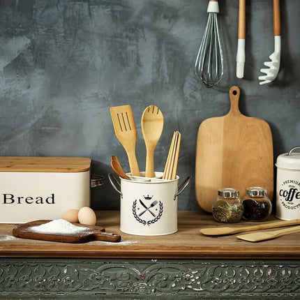 Kitchen Utensil Holder - Kitchen Utensil Organizer - Utensil Pot - Countertop Organizer - 19*13.5*14CM - with Handle and Removable Divider - Stainless Steel - Red - for Cookware Set, Ladles, Spatulas, and More.
