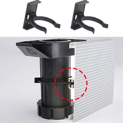 10 pieces - Skirting clips - Furniture clamps - Kitchen plinth hooks - Kitchen plinth clips - For kitchen frames mounting - Black - plastic - For cabinet legs with a diameter of 3.9 cm - For sofa, table, bed, cabinet.