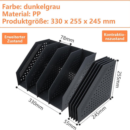 Magazine cassette - 4 compartments - A4 format - desk organizer - Magazine holder - Magazine rack - Newspaper holder - Magazine rack - Magazine holder - Magazine rack - 330 x 255 x 243 mm - Dark gray - foldable - plastic.