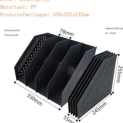 Magazine cassette - 4 compartments - A4 format - desk organizer - Magazine holder - Magazine rack - Newspaper holder - Magazine rack - Magazine holder - Magazine rack - 330 x 255 x 243 mm - Dark gray - foldable - plastic.