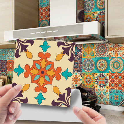 24 pieces - Self-adhesive adhesive foil tile stickers - Decorative sticker tiles - Self-adhesive tiles - Sticktiles - Bathroom - Kitchen - 15x15 cm - Retro Mandala - PVC - Colorful.