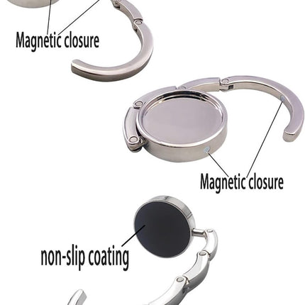 Bag Hanger Table - 2 pieces - Foldable bag hanger - Portable bag hook - Bag hook - With anti-slip pad - for table or desk - Silver.