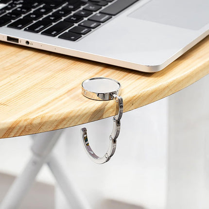 Bag Hanger Table - 2 pieces - Foldable bag hanger - Portable bag hook - Bag hook - With anti-slip pad - for table or desk - Silver.