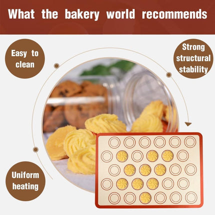 2 pieces Silicone macaron baking mat - 42 x 29.5 cm - Non-stick mat - Non-slip - Washable - Reusable - For making gingerbread / cake / bread - Non-stick silicone macaron baking tray - Red.
