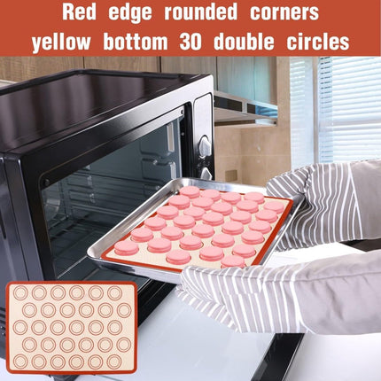 2 pieces Silicone macaron baking mat - 42 x 29.5 cm - Non-stick mat - Non-slip - Washable - Reusable - For making gingerbread / cake / bread - Non-stick silicone macaron baking tray - Red.