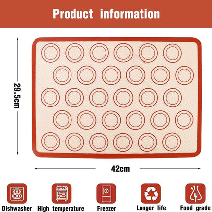 2 pieces Silicone macaron baking mat - 42 x 29.5 cm - Non-stick mat - Non-slip - Washable - Reusable - For making gingerbread / cake / bread - Non-stick silicone macaron baking tray - Red.