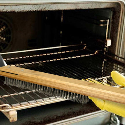 Pizza Stone Cleaning Brush - 57.5cm - Pizza Oven Brush - Barbecue Grill Cleaning Tool with Wooden Handle - Kitchen Oven Accessories - Portable Brush - With Scraper - Outdoor Pizza Oven Accessories.