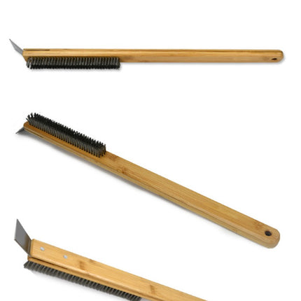 Pizza Stone Cleaning Brush - 57.5cm - Pizza Oven Brush - Barbecue Grill Cleaning Tool with Wooden Handle - Kitchen Oven Accessories - Portable Brush - With Scraper - Outdoor Pizza Oven Accessories.