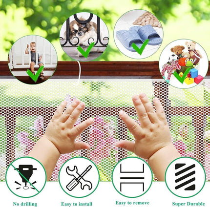 Child safety net - Safety gate - 300x79 cm - stair mesh - Safety net - white - Roll-up - Baby safety - Adjustable - for stair railings, balcony beds, railings.