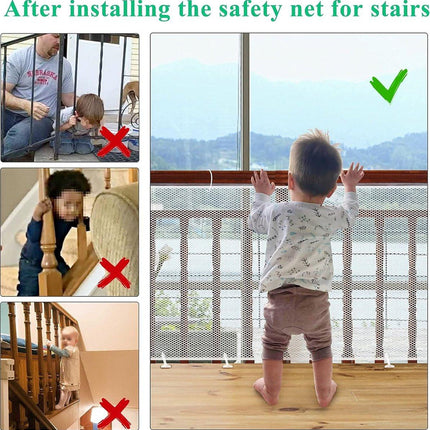 Child safety net - Safety gate - 300x79 cm - stair mesh - Safety net - white - Roll-up - Baby safety - Adjustable - for stair railings, balcony beds, railings.