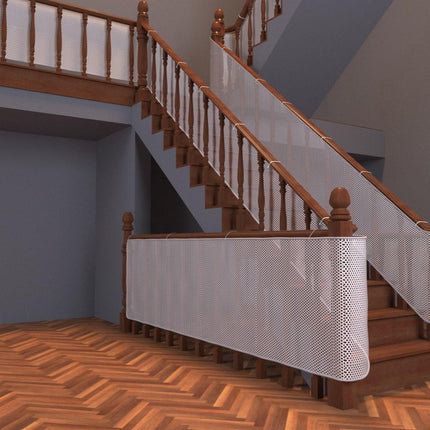 Child safety net - Safety gate - 300x79 cm - stair mesh - Safety net - white - Roll-up - Baby safety - Adjustable - for stair railings, balcony beds, railings.