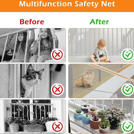 Safety Net - Baby and Animal Safety Gate - 600 x 79 cm - Robust - Adjustable - Baby Safety - Retractable Safety Net - Balcony - Stairs - White - Safety Gate - made of mesh for cats and toys.
