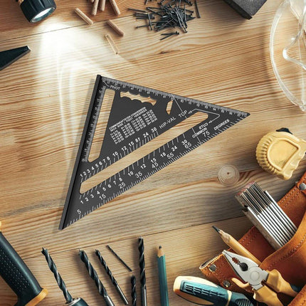 180mm Carpenter's Angle - Aluminum Ruler - Triangular Carpenter's Angle 45/90 Degrees - Carpenter's Square - High Precision Measuring Tool - For Carpenter, Roofer, Engineer - Black.