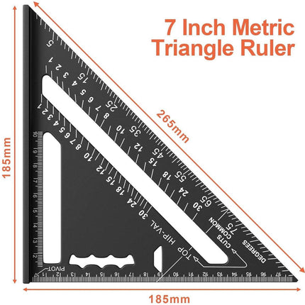 180mm Carpenter's Angle - Aluminum Ruler - Triangular Carpenter's Angle 45/90 Degrees - Carpenter's Square - High Precision Measuring Tool - For Carpenter, Roofer, Engineer - Black.
