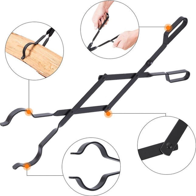 Fire Pit Tongs - Fire Pit Tongs - Fireplace Accessories - Fireplaces - Fire Pit Tool for Outdoor Indoor Camping - Wood Stoves - Fire Pits - Black - Steel - 26 Inch.