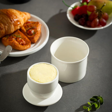 Butter dish - Ceramic - Butter storage box - Butter dishes - Butter dish - Butter pot - With lid - For spreadable butter - White.