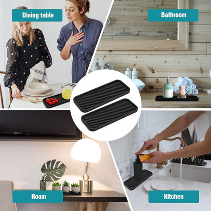 Silicone Sponge Holder - 2 Pieces - Kitchen Sponge Holders - Countertop Organizer - Sink Organizer - Kitchen Organizer - Soap Dish - Soap Rack - Non-Slip - For storing sponges, dishwashing products, plates, soap, brushes - Black.