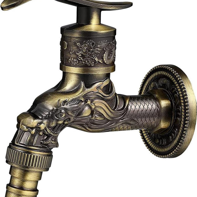 Vintage faucet - antique faucet - wall faucet - garden faucet - 10.5 * 10.8 * 7.3 cm - zinc alloy - bronze - dragon carved faucet - for home, kitchen, bathroom, outdoor, garden