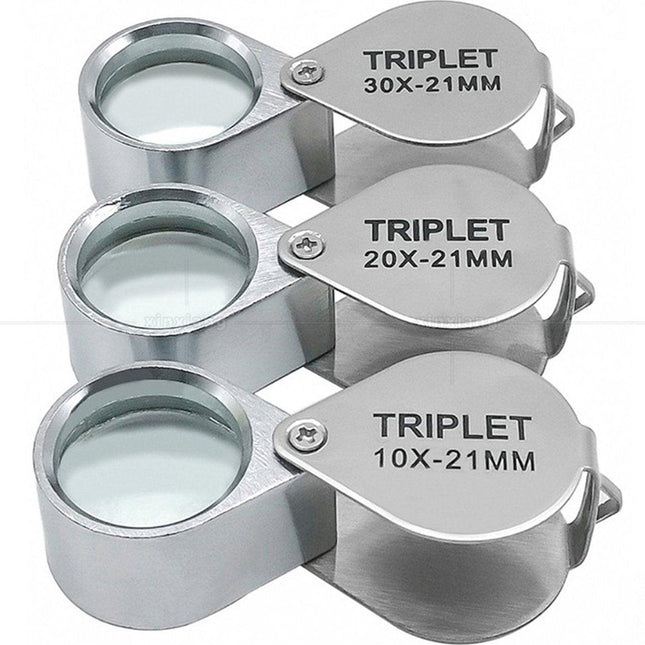 pieces - Jeweler's loupe - Diamond loupe - Pocket size - Magnification 30x + 20x + 10x - 60 * 25 * 18 mm - Silver - Metal.