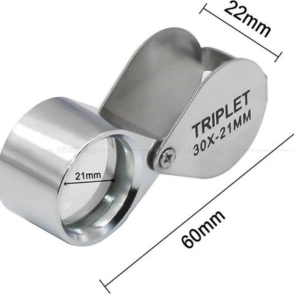 pieces - Jeweler's loupe - Diamond loupe - Pocket size - Magnification 30x + 20x + 10x - 60 * 25 * 18 mm - Silver - Metal.