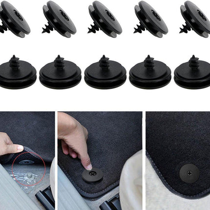 Car Floor Mat Fastening Clips - Pack of 10 - For Attaching Car Anti-Slip Mats - Car Mat Fastening Buckles - Black - Plastic - Universal - 3.55*2 cm - Suitable for Most Car Floor Mats.