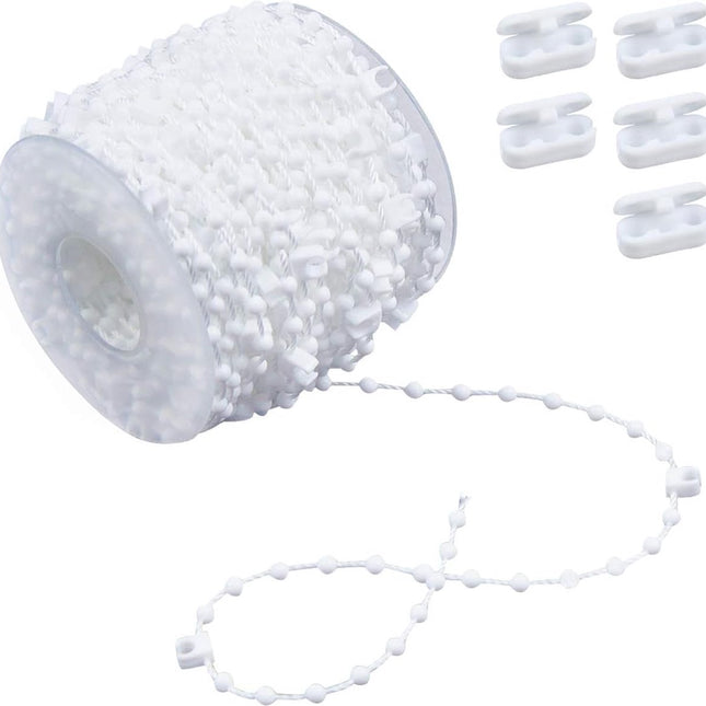 Roman Blind Chain - 20M - with 5 mating connectors - Roller Blind Chain - Curtain Parts - White - Plastic - for 89 mm slats - For repairing roller blinds Shades.