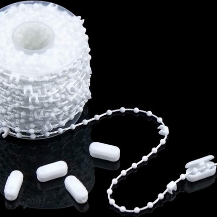 Roman Blind Chain - 20M - with 5 mating connectors - Roller Blind Chain - Curtain Parts - White - Plastic - for 89 mm slats - For repairing roller blinds Shades.