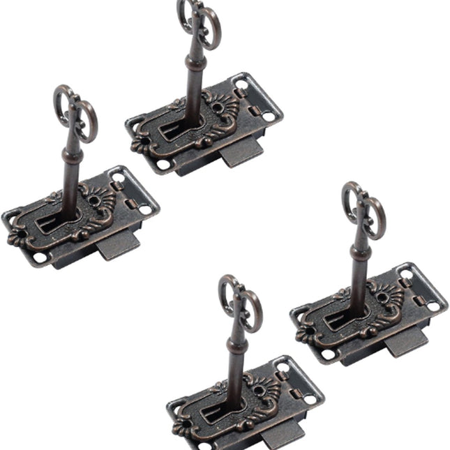 4 Pieces - Furniture Lock - Iron - 53*27 mm - Red Bronze - With Key and Screws - Furniture Locks - Safety Cabinet Lock - Drawer Lock - Lock with Key - For Furniture, Cabinet and Drawer.