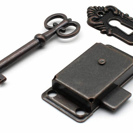 4 Pieces - Furniture Lock - Iron - 53*27 mm - Red Bronze - With Key and Screws - Furniture Locks - Safety Cabinet Lock - Drawer Lock - Lock with Key - For Furniture, Cabinet and Drawer.