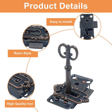 4 Pieces - Furniture Lock - Iron - 53*27 mm - Red Bronze - With Key and Screws - Furniture Locks - Safety Cabinet Lock - Drawer Lock - Lock with Key - For Furniture, Cabinet and Drawer.