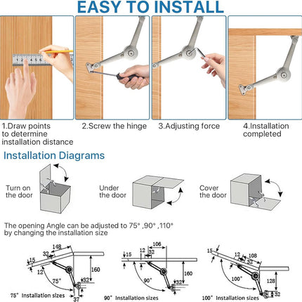 2 pieces - Flap hinge - Kitchen cabinet hinge - Furniture hinge - Overlay hinge - with brake - With screws and Allen key - zinc alloy - nickel plated - max. weight support 10kg.