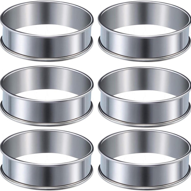 Muffin Rings - 6 Pieces - Cake Rings - Stainless Steel - Round - Non-Stick - Double Curled Edge - Scone Rings - Mousse Ring Cake Mold - Cake Rings - Baking Molds - Suitable for Cakes, Pastries, Cookies and Sandwiches - 8.5*2.5cm - Silver.