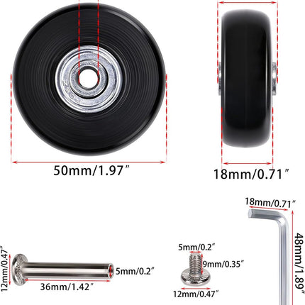 Set of 2 - Suitcase wheels - Replacement wheels for suitcases - Rubber casters - Bearings - Repair kits - 50mm x 18mm - Spare wheels - Suitcase - Casters - Luggage wheels - With screws - Wheels - Caster wheel - Suitcase wheels replacement set.