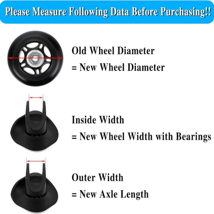 Set of 2 - Suitcase wheels - Replacement wheels for suitcases - Rubber casters - Bearings - Repair kits - 50mm x 18mm - Spare wheels - Suitcase - Casters - Luggage wheels - With screws - Wheels - Caster wheel - Suitcase wheels replacement set.