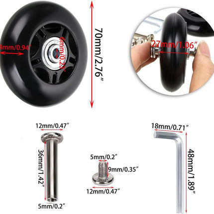 Set of 2 - Suitcase wheels - Replacement wheels for suitcases - Rubber casters - Bearings - Repair kits - 70mm x 24mm - Spare wheels - Suitcase - Casters - Luggage wheels - With screws - Wheels - Caster wheel - Suitcase wheels replacement set.