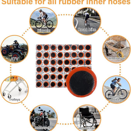 96 pieces - Tire patches - Outdoor bicycle tire tool - Round, rectangular - Ø 28.8 mm, 34 * 24.5 mm - Black - non-adhesive - rubber.