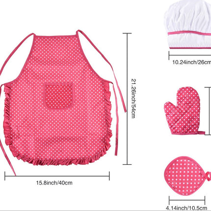 Set of 11 pieces - Kitchen apron - Kitchen - Children's cooking apron tool set - pink red - 28*23.5*2.8cm - cloth.