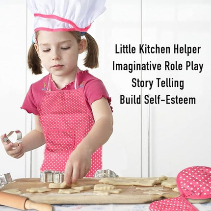 Set of 11 pieces - Kitchen apron - Kitchen - Children's cooking apron tool set - pink red - 28*23.5*2.8cm - cloth.