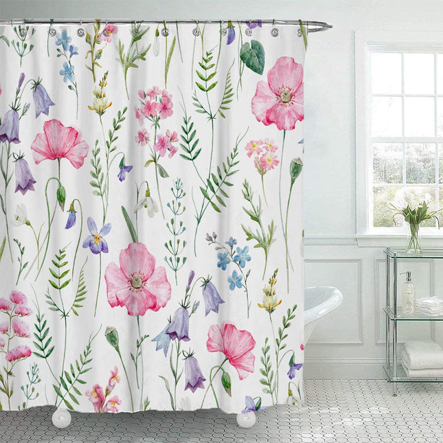Shower curtain - 90x180cm - Watercolor Flower Plant Tropical Leaf - Polyester - Color - Printed - Anti-mold - Waterproof.