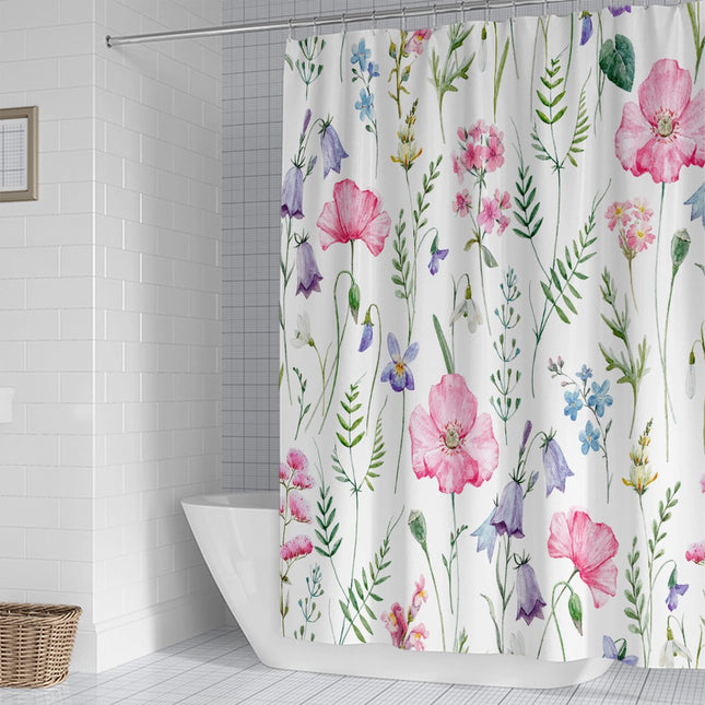 Shower curtain - 90x180cm - Watercolor Flower Plant Tropical Leaf - Polyester - Color - Printed - Anti-mold - Waterproof.
