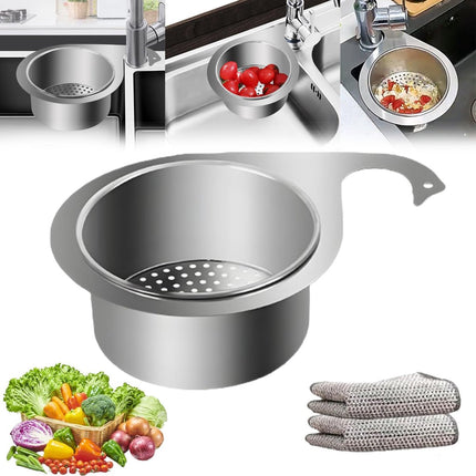 Colander - Sink Colander - 21*5.8 cm - Kitchen Utensils - Kitchen Colander - Silver - Stainless Steel - Sink Basket - Suitable for Kitchen Use.