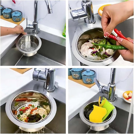 Colander - Sink Colander - 21*5.8 cm - Kitchen Utensils - Kitchen Colander - Silver - Stainless Steel - Sink Basket - Suitable for Kitchen Use.