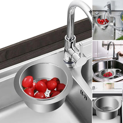 Colander - Sink Colander - 21*5.8 cm - Kitchen Utensils - Kitchen Colander - Silver - Stainless Steel - Sink Basket - Suitable for Kitchen Use.
