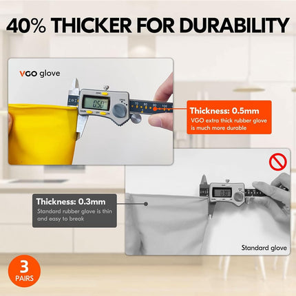 Cleaning gloves - size S - 3 pairs - waterproof rubber gloves - Household gloves - Yellow - Reusable - rubber - dishwashing gloves - Non-slip.