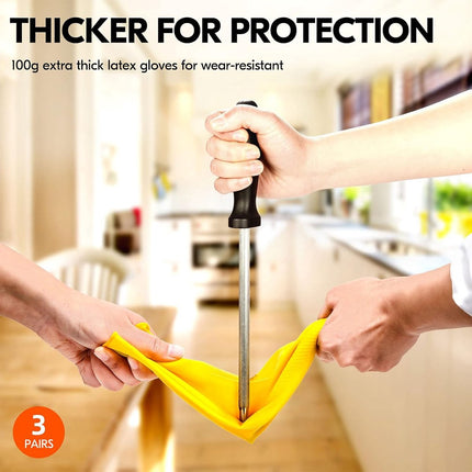 Cleaning gloves - size S - 3 pairs - waterproof rubber gloves - Household gloves - Yellow - Reusable - rubber - dishwashing gloves - Non-slip.