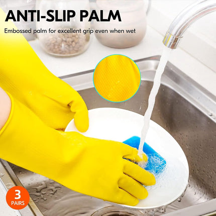Cleaning gloves - size S - 3 pairs - waterproof rubber gloves - Household gloves - Yellow - Reusable - rubber - dishwashing gloves - Non-slip.
