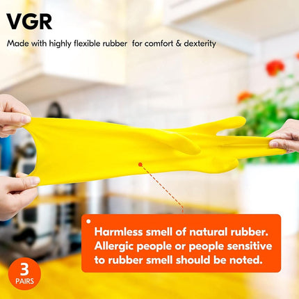 Cleaning gloves - size S - 3 pairs - waterproof rubber gloves - Household gloves - Yellow - Reusable - rubber - dishwashing gloves - Non-slip.