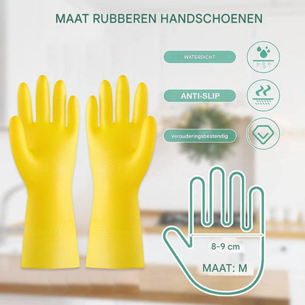 Cleaning gloves - size M - Household gloves - Extra Grip - Rubber - Suitable for damp environments such as kitchen, etc. - 3 Pairs - Yellow.